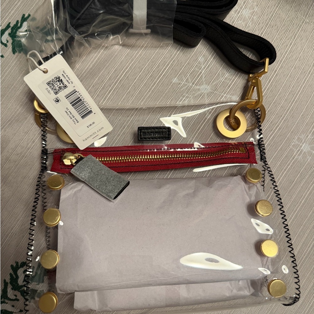 Hammitt Tony Small Clear Crossbody in Black w/Red Zip  and Gold Accents - NWT